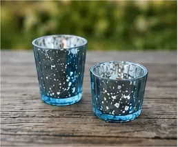 Theelichthouders, mercury blauw (set van 2)
