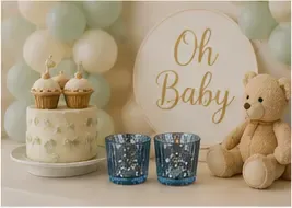 Theelichthouders, mercury blauw (set van 2) in gebruik, babyshower
