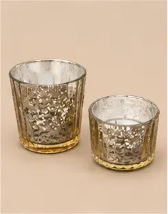 Theelichthouders, mercury goud (set van 2), samen