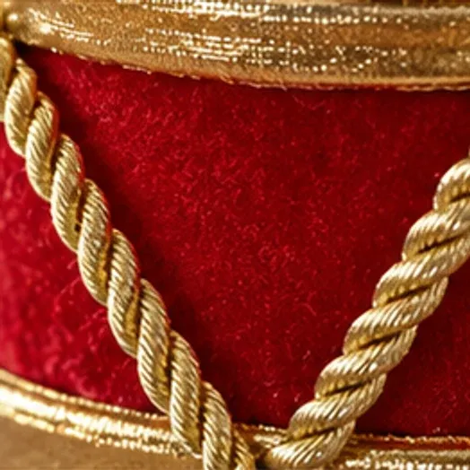 Trommel rood en goud, fluweel met gouden koorden