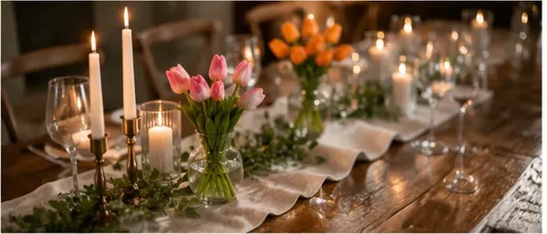 Tulpenboeket (bosje van 5) in gebruik, diner