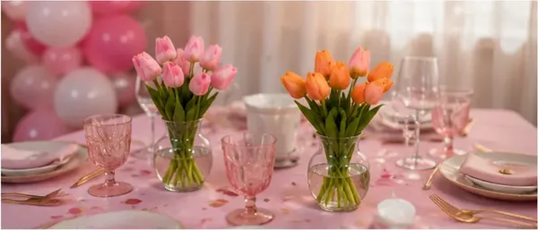 Tulpenboeket (bosje van 5) in gebruik, kinderfeest