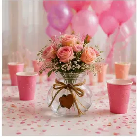 Boho vaasje met hartje in gebruik, kinderfeest