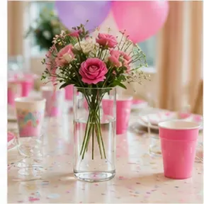 Cilindervaas, glas in gebruik, kinderfeest