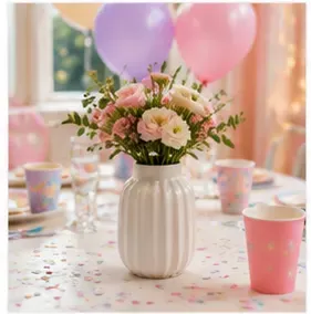 Wit vaasje, smalle hals in gebruik, kinderfeest