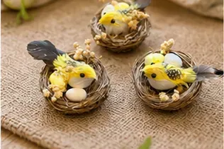 Nestje met vogel en eitjes in gebruik, feest
