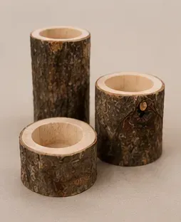 Waxinelichthouders, boomstam (set van 3), objectfoto