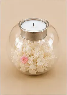 Windlicht met droogbloemen, bol, buitenkant