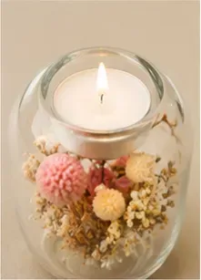 Windlicht met droogbloemen, hoog, bovenkant