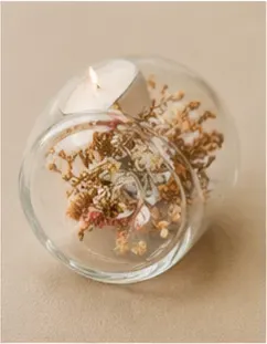Windlicht met droogbloemen, hoog, onderkant