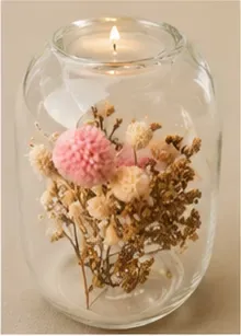 Windlicht met droogbloemen, hoog, oppervlak