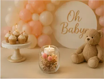 Windlicht met droogbloemen, hoog in gebruik, babyshower