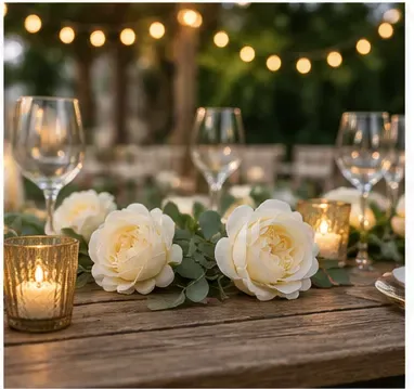 Witte roosjes (set van 5) in gebruik, buitenfeest